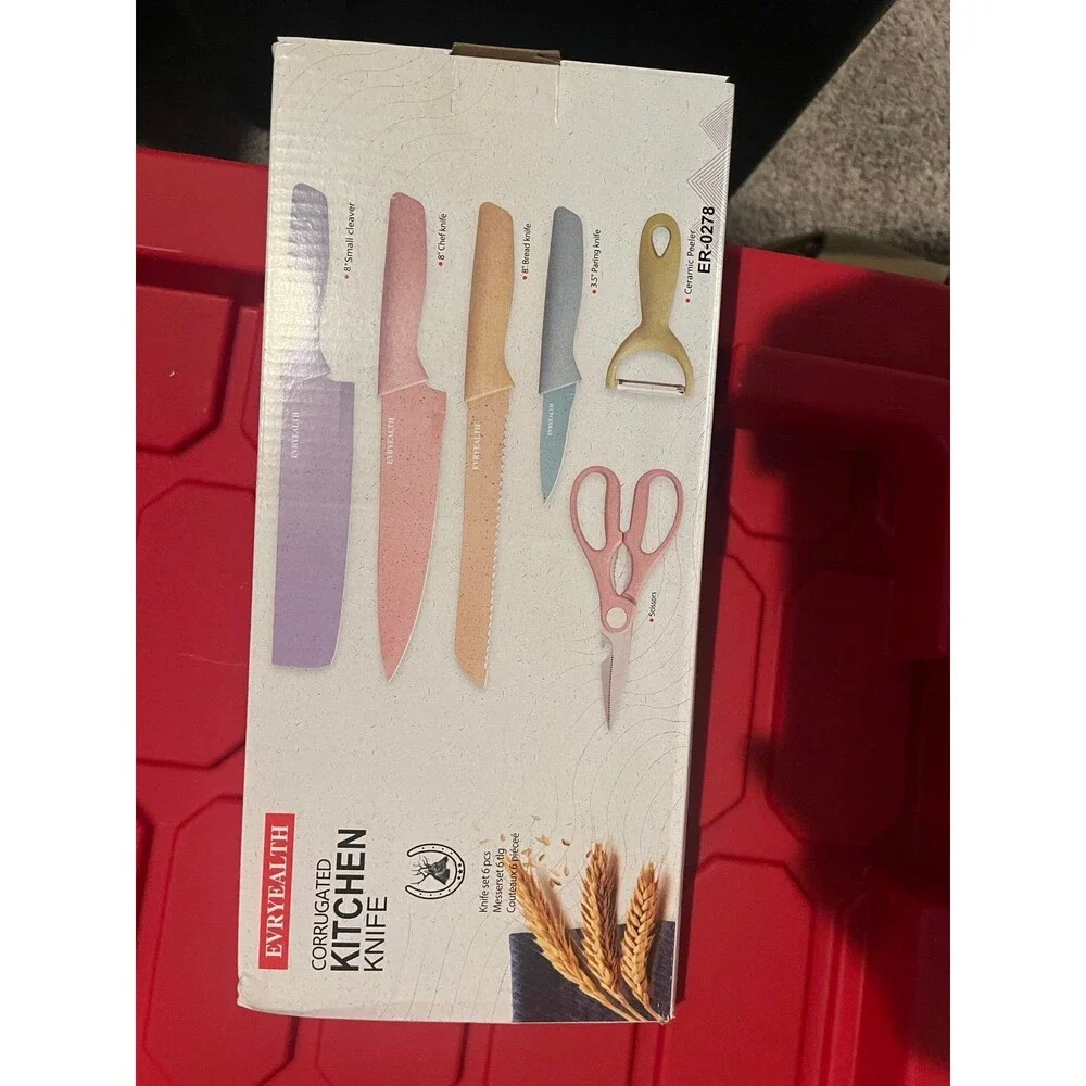 EVRYEALTH 6 Pc Knife Set w/ Scissors & Ceramic Peeler ER-0278 New
